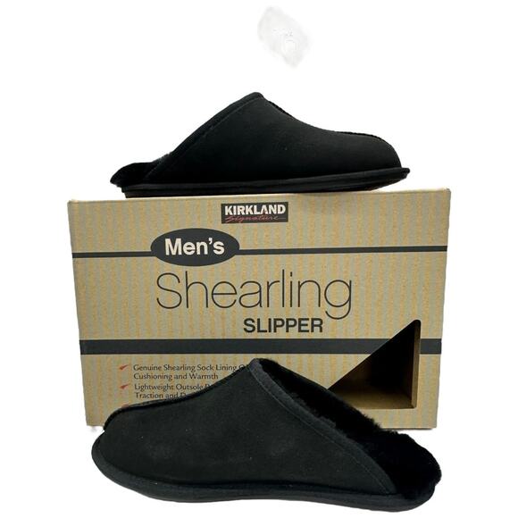 Costco Kirkland Men's Shearling Sheepskin Slippers Black Clogs - Picture 1 of 5
